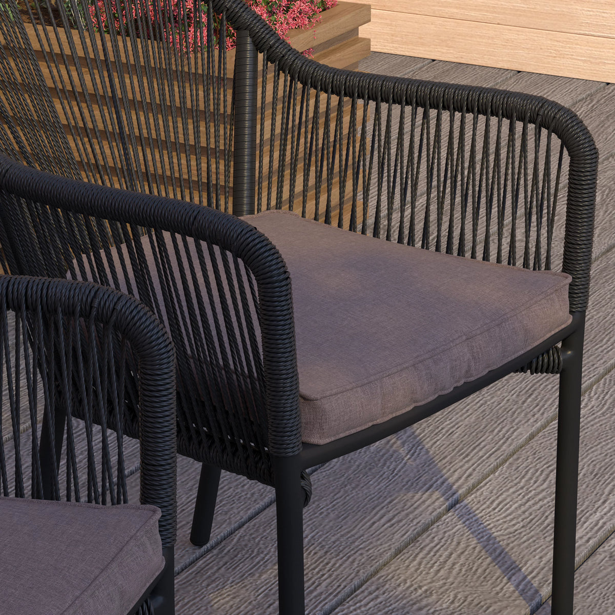 2 Piece Black All-Weather Woven Patio Chairs with Gray Cushions X51302