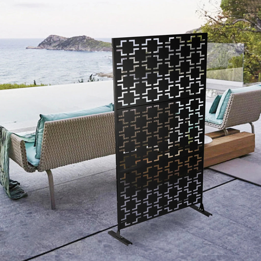 Black Metal Outdoor Privacy Screen Panel with Stand O637