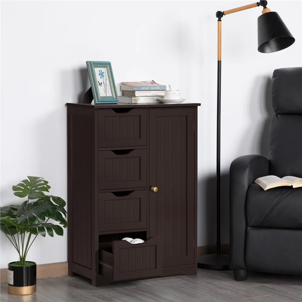 Espresso Wooden Storage Cabinet with Drawers and Cupboard D859