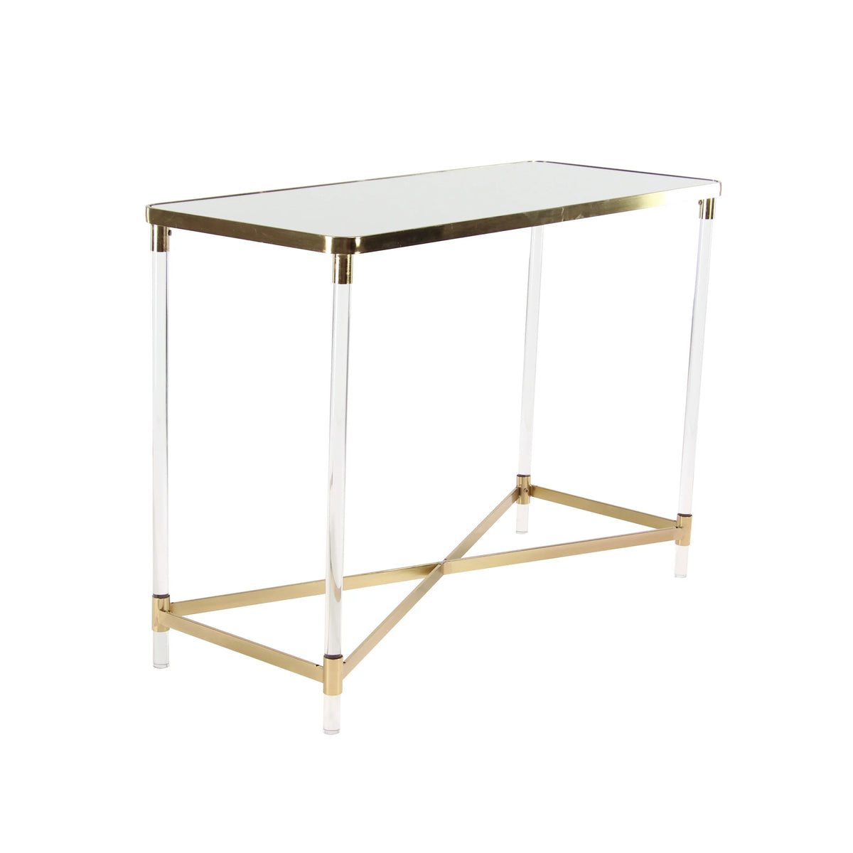 44" x 32" Gold Metal Mirrored Top Console Table Z7070