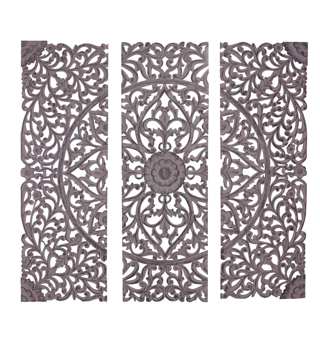 Handmade Gray Carved Floral Wall Décor, Set of 3 T929
