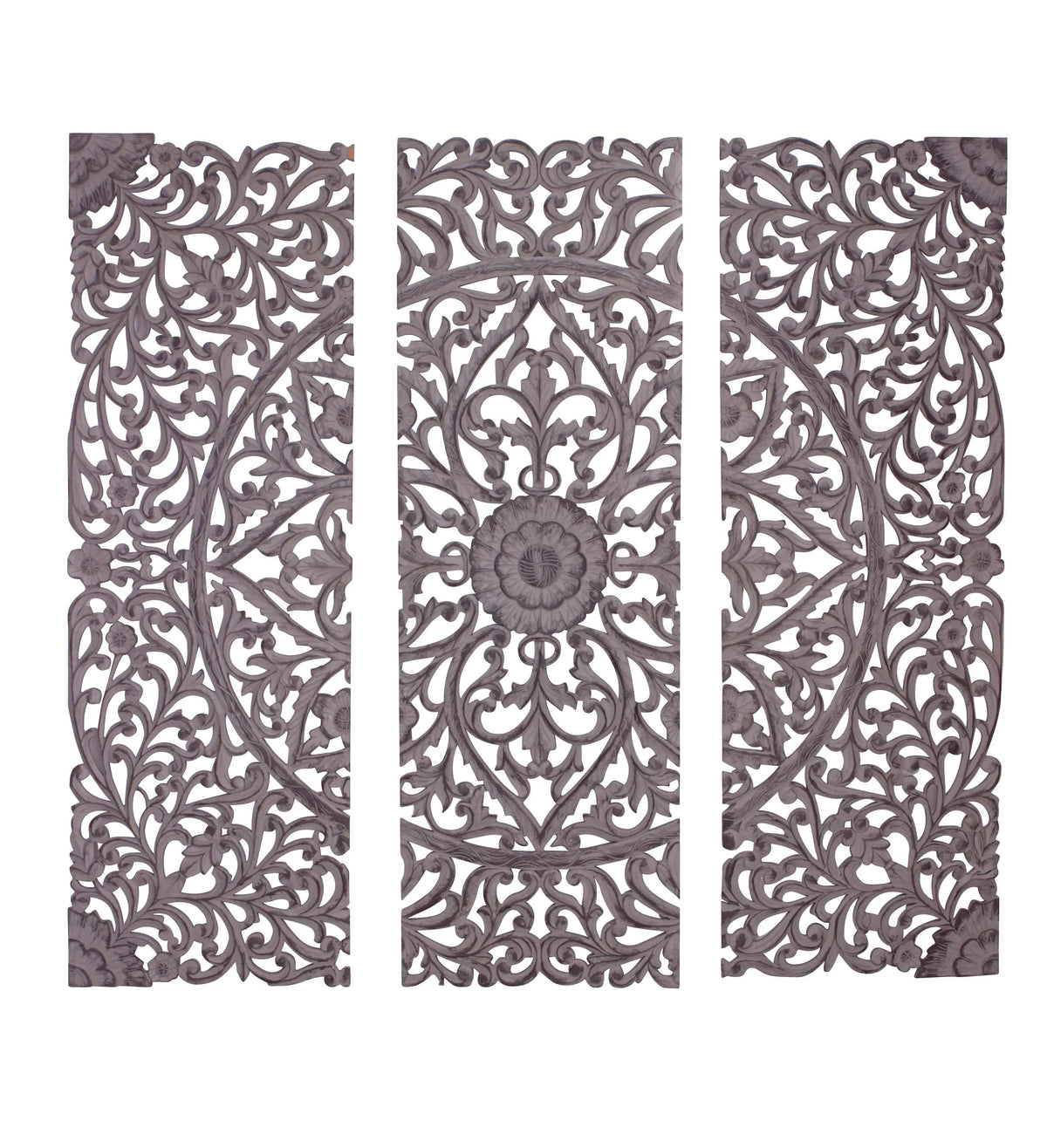 Handmade Gray Carved Floral Wall Décor, Set of 3 T929