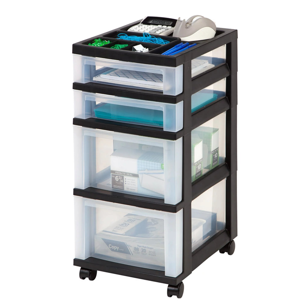 Black 4 Drawer Medium Plastic Storage Cart E406