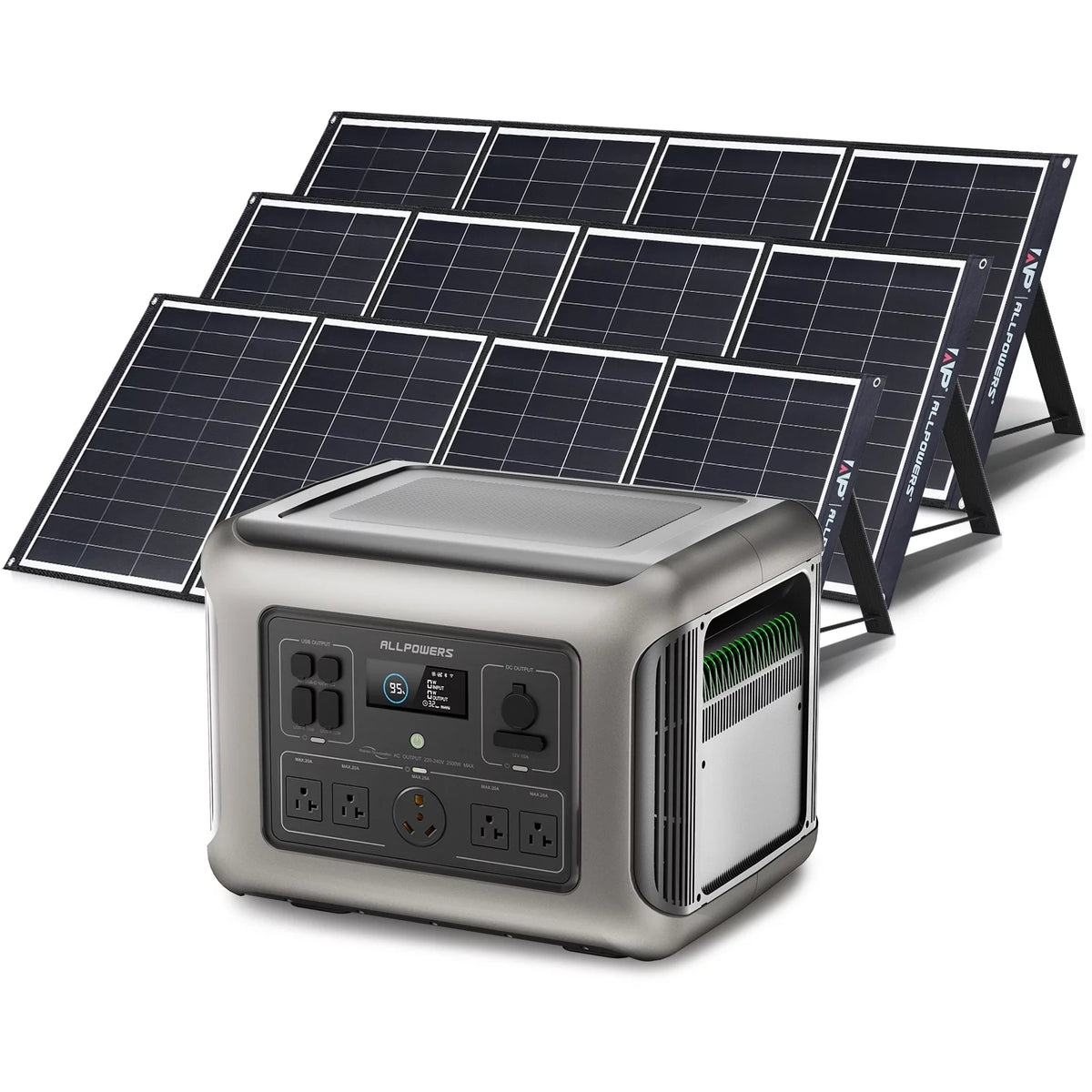 2500W 2016Wh LiFePO4 Portable Power Station with 3 Pack 200W Foldable Solar Panel O6418