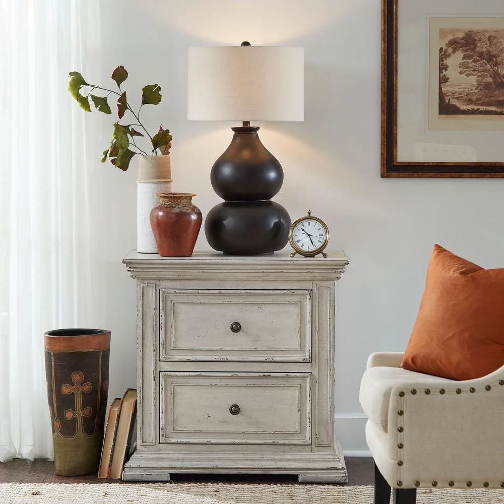 Whitestone Distressed 2 Drawer Night Stand Charging Station I6117
