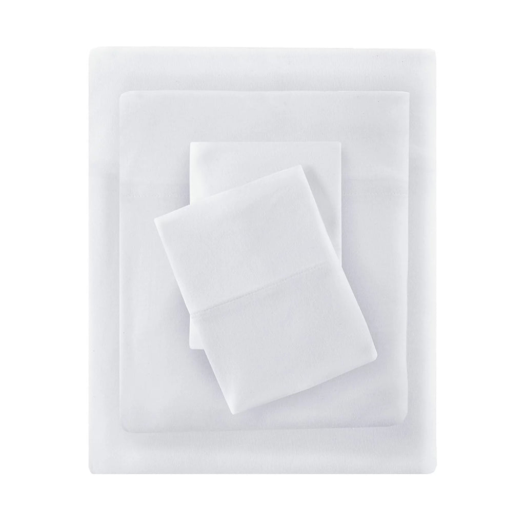 Cotton Blend Jersey Knit 4 Piece White Queen Sheet Set E679702