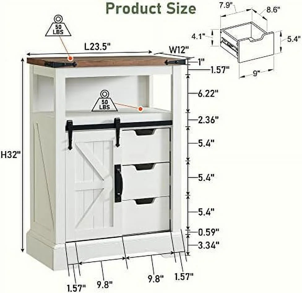 Bathroom Floor Cabinet with Sliding Barn Door & Drawers C47637