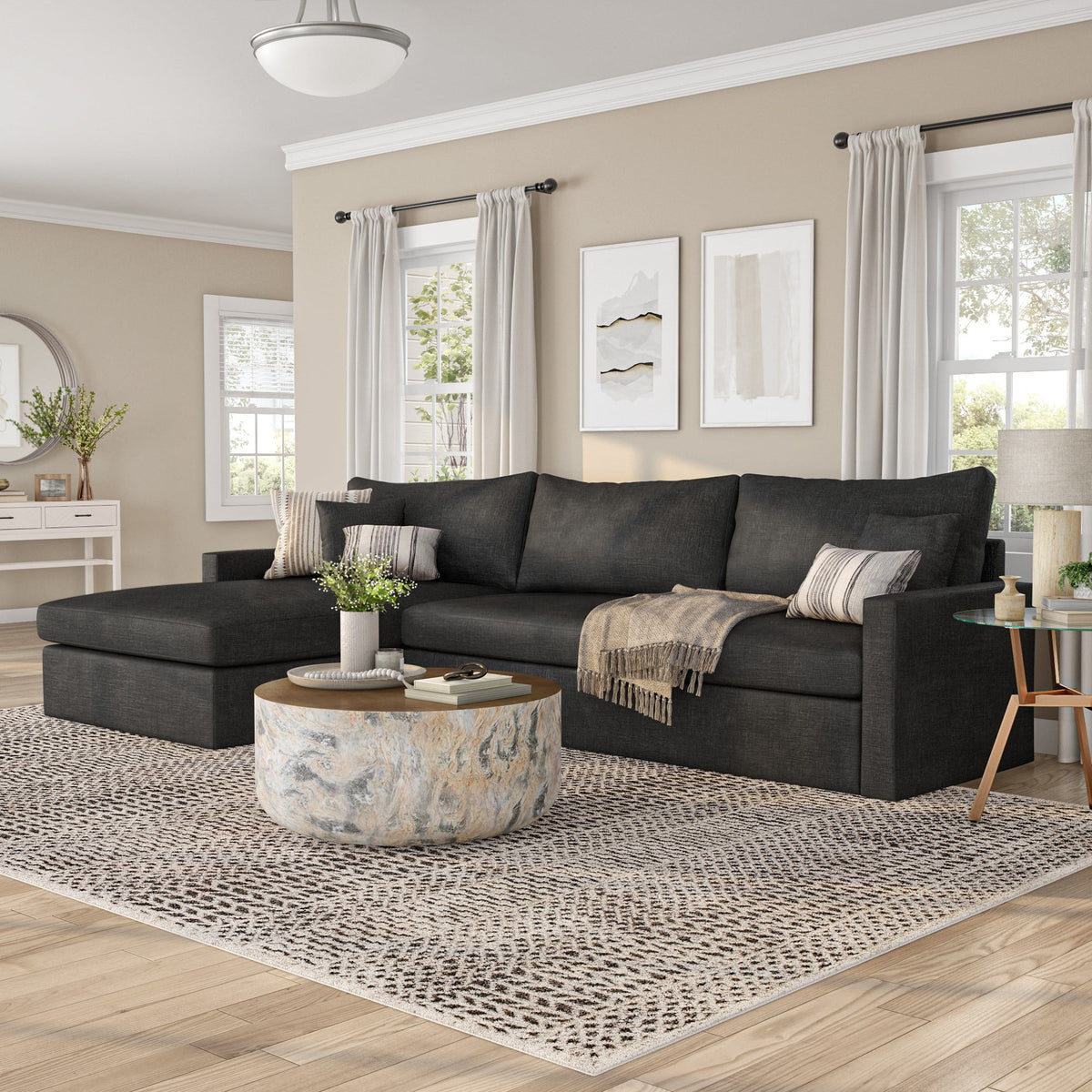 Charcoal L-Shaped Sectional Sofa Set N766