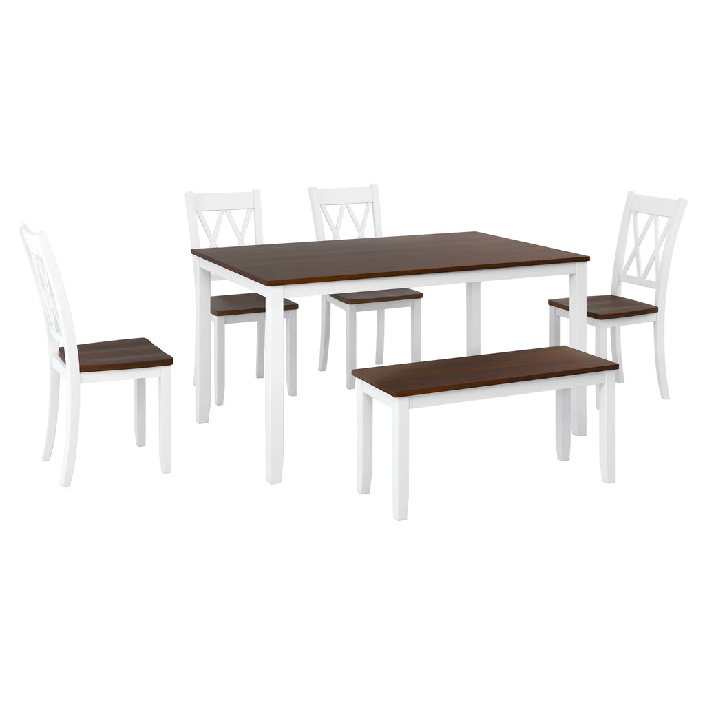 6-Piece Wooden Kitchen Table Set with 4 Chairs and Bench H74960