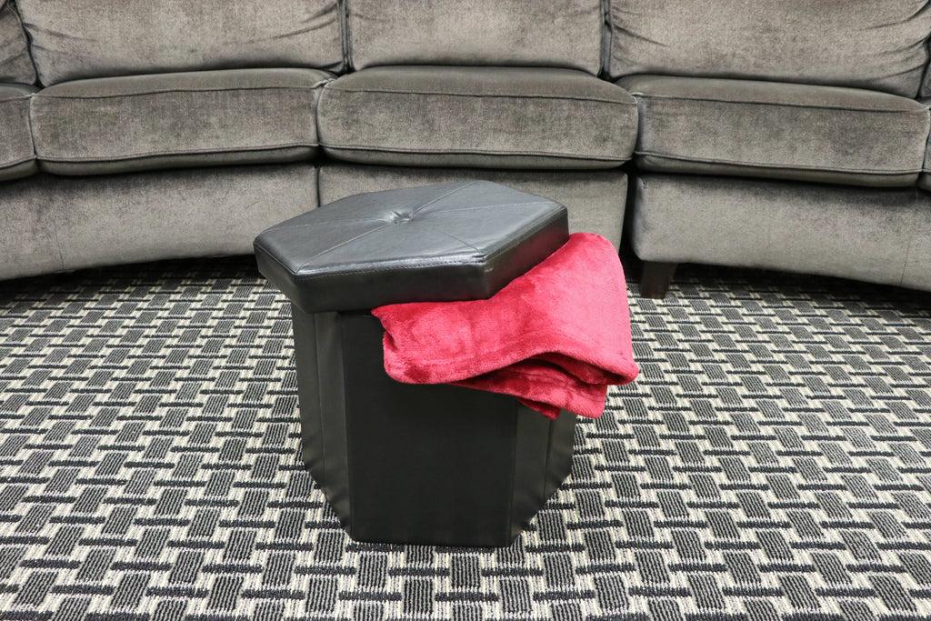 Black Faux Leather Collapsible Hexagon Storage Ottoman J122808