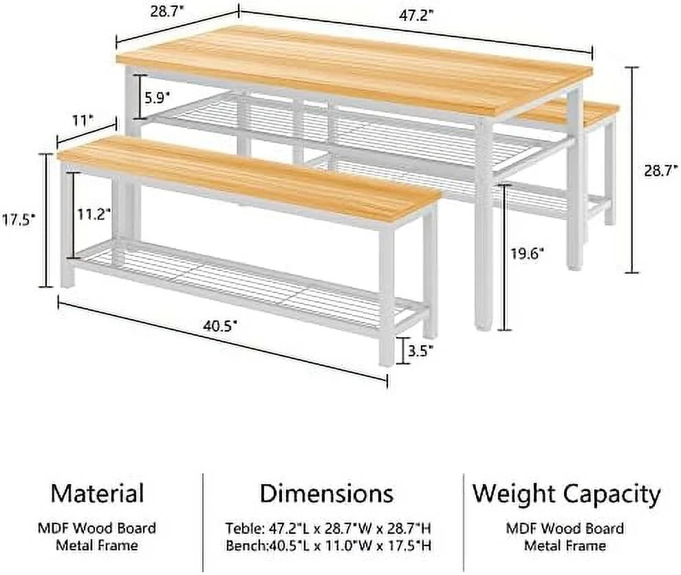 Black 3-Piece Dining Table Set with 2 Benches M8567