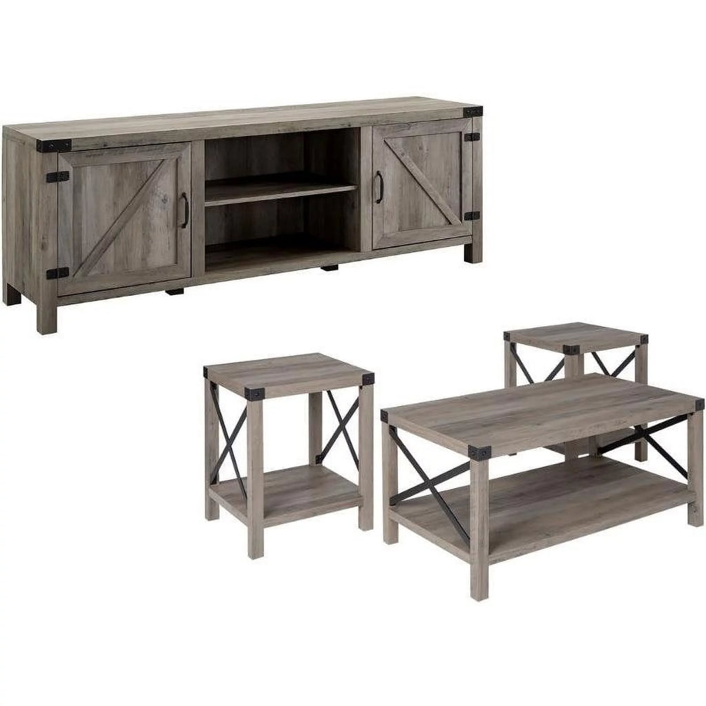 4 Piece TV Stand Coffee Table and 2 End Tables in Gray L229292