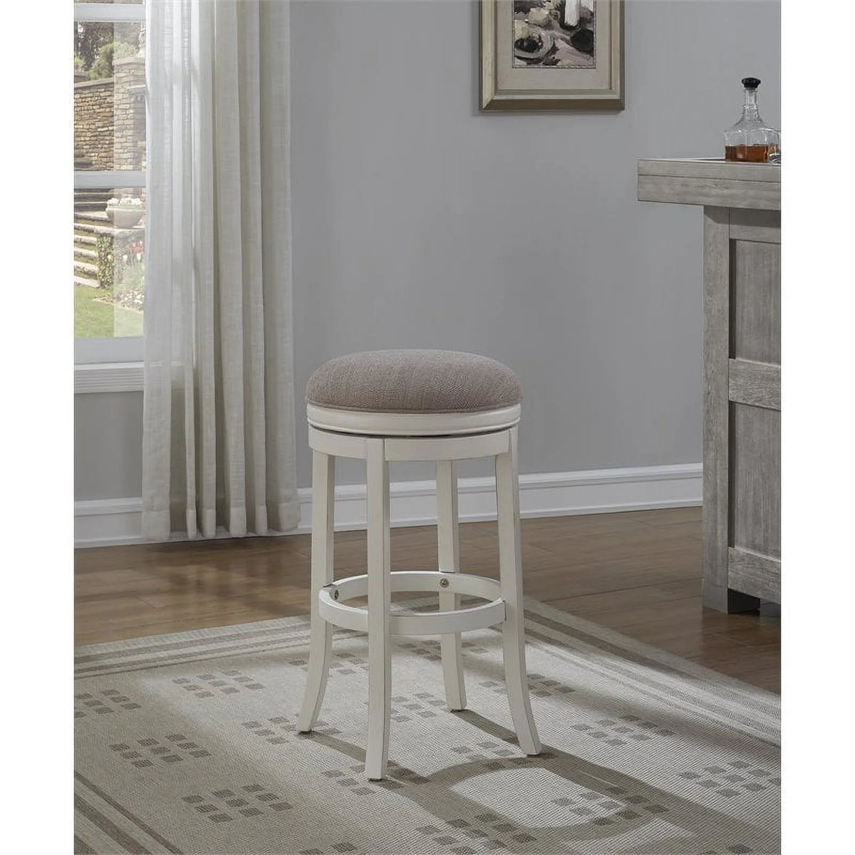 2 Piece Backless Wood Bar Stool Set Antique White Q8605