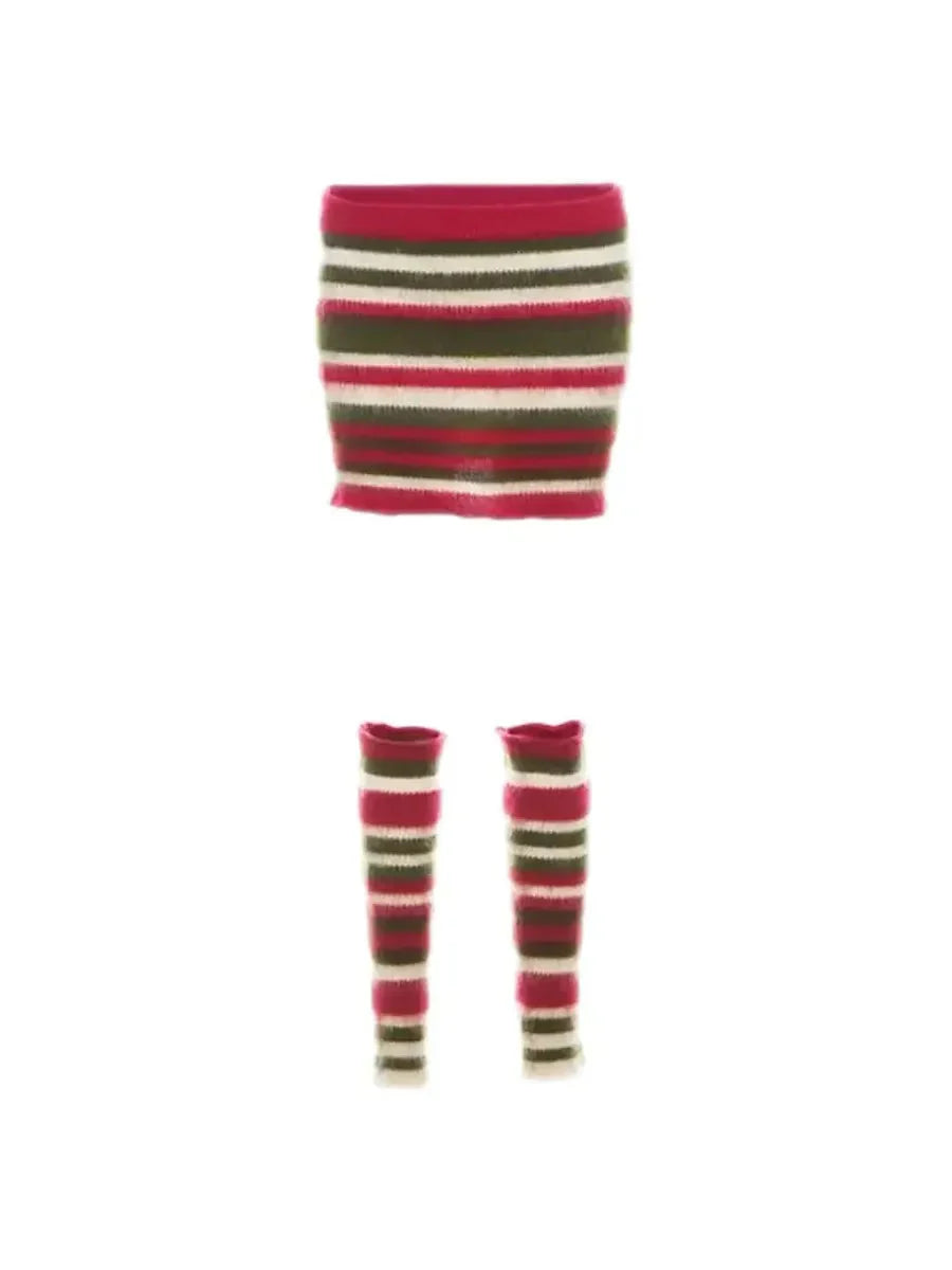 Striped Knitted Skirt Legwarmers I834