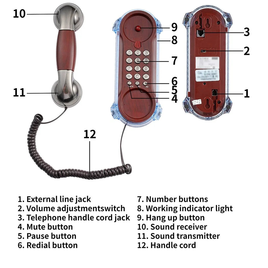 Corded Wall-Mounted Telephone with Redial V3201