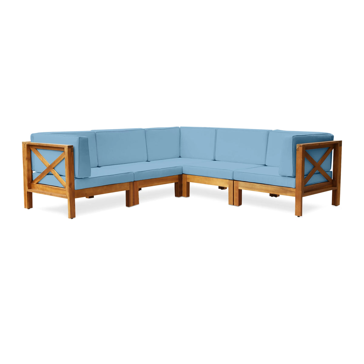Acacia Wood 5 Seater Sectional Sofa Set with Water-Resistant Cushions R47517