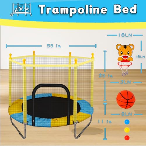 55" Trampoline with Basketball Hoop and Enclosure Net X52137