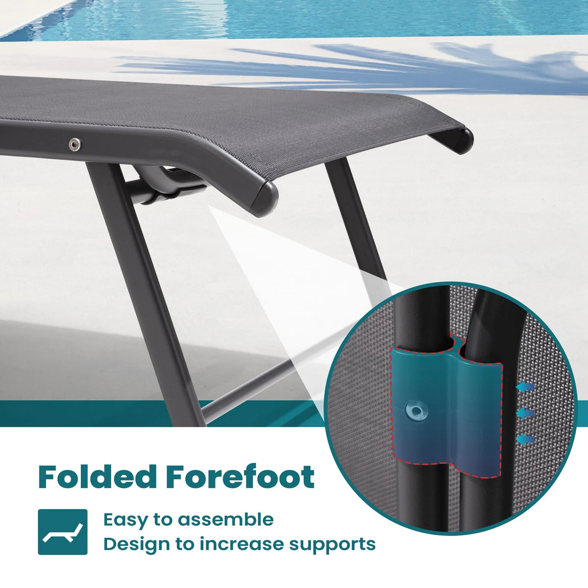 Set of 2 Gray Aluminum Outdoor Chaise Lounge Chairs L390985