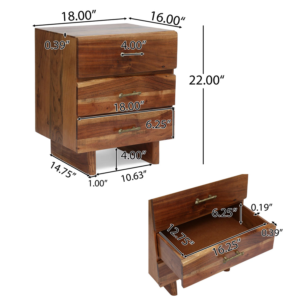 Acacia Wood 3 Drawer Nightstand Z19828