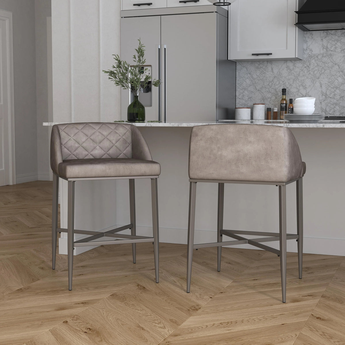 Pewter Metal Counter Height Stool Set of 2 I525470
