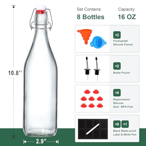 16 OZ Swing Top Glass Bottles, Set of 8 P6456
