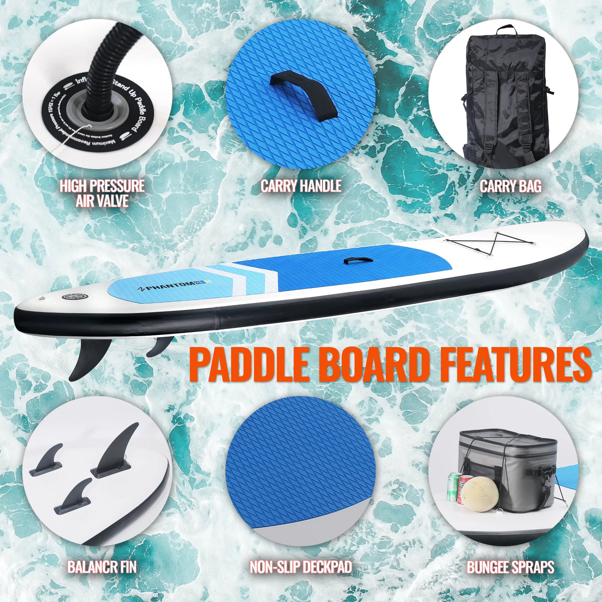 Inflatable Stand Up Paddle Board with Backpack, Non-Slip Deck, Leash, Paddle and Pump S6570