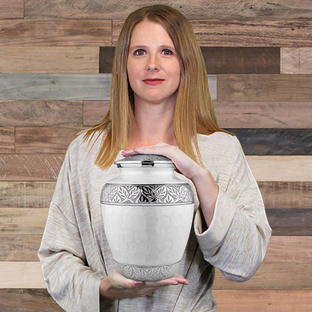 White Large Adult Urns for Cremation Ashes with Velvet Bag F938