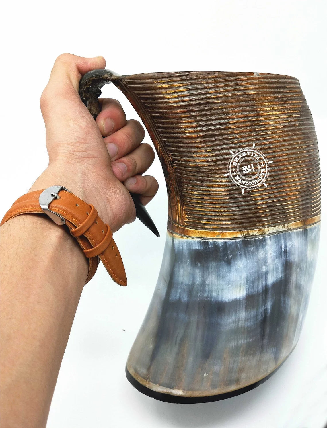 Glass Viking Drinking Horn Mug Tankard 40 oz N27057