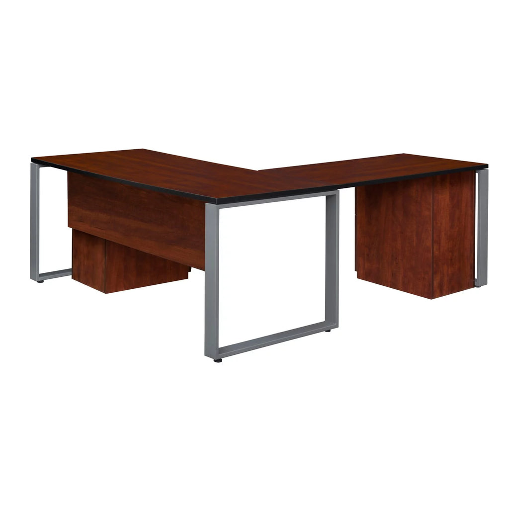 66 x 30 in. Double Laminate Pedestal L-Desk with Return, Cherry & Black C564