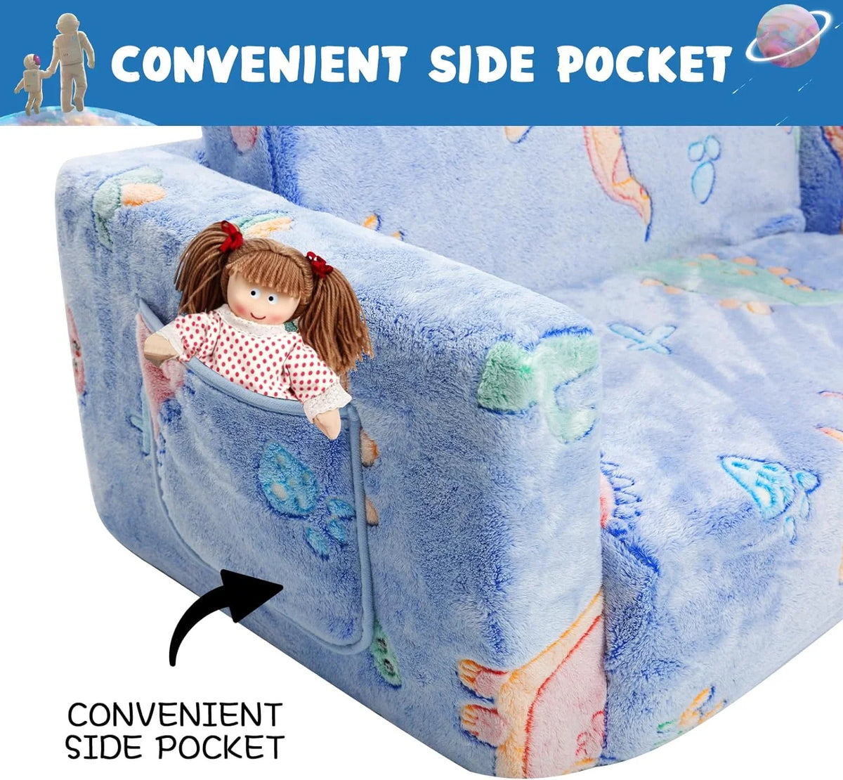Kids Couch Toddler Chair Folding 2 in 1 Glow in The Dark Convertible Sofa to Lounger D6052