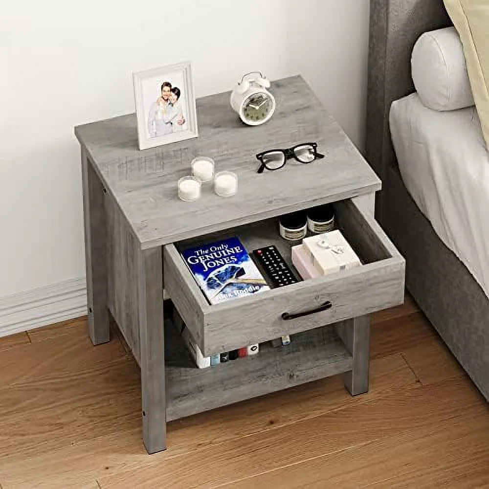 Bamboo Nightstand Set of 2 with Drawer D455