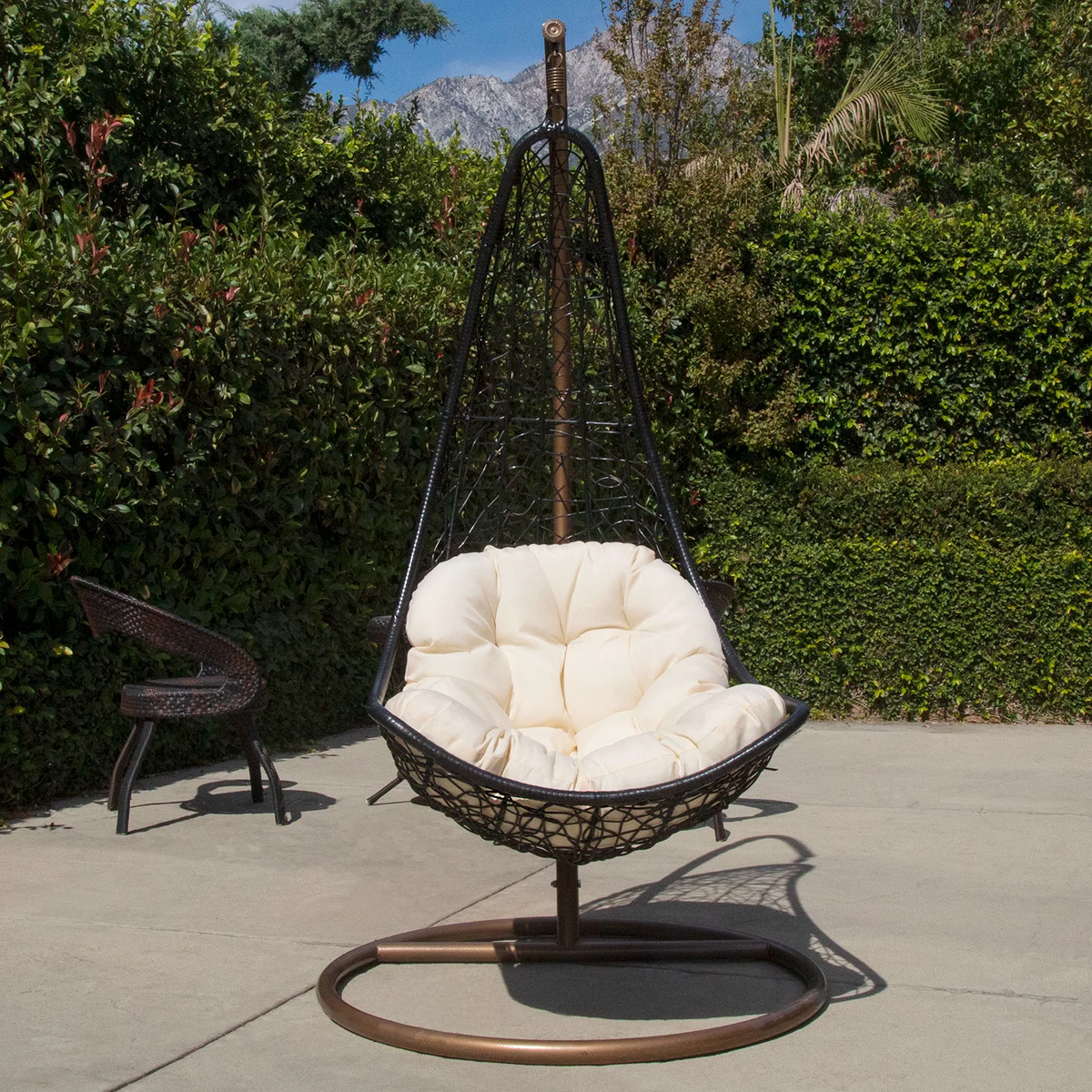 Outdoor Wicker Half Moon Swing Lounge Chair with Mat H535873