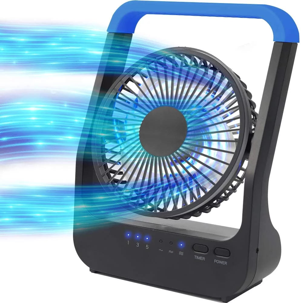 Battery Operated Portable Desk Fan with Timer, 3 Speeds, Blue C79435