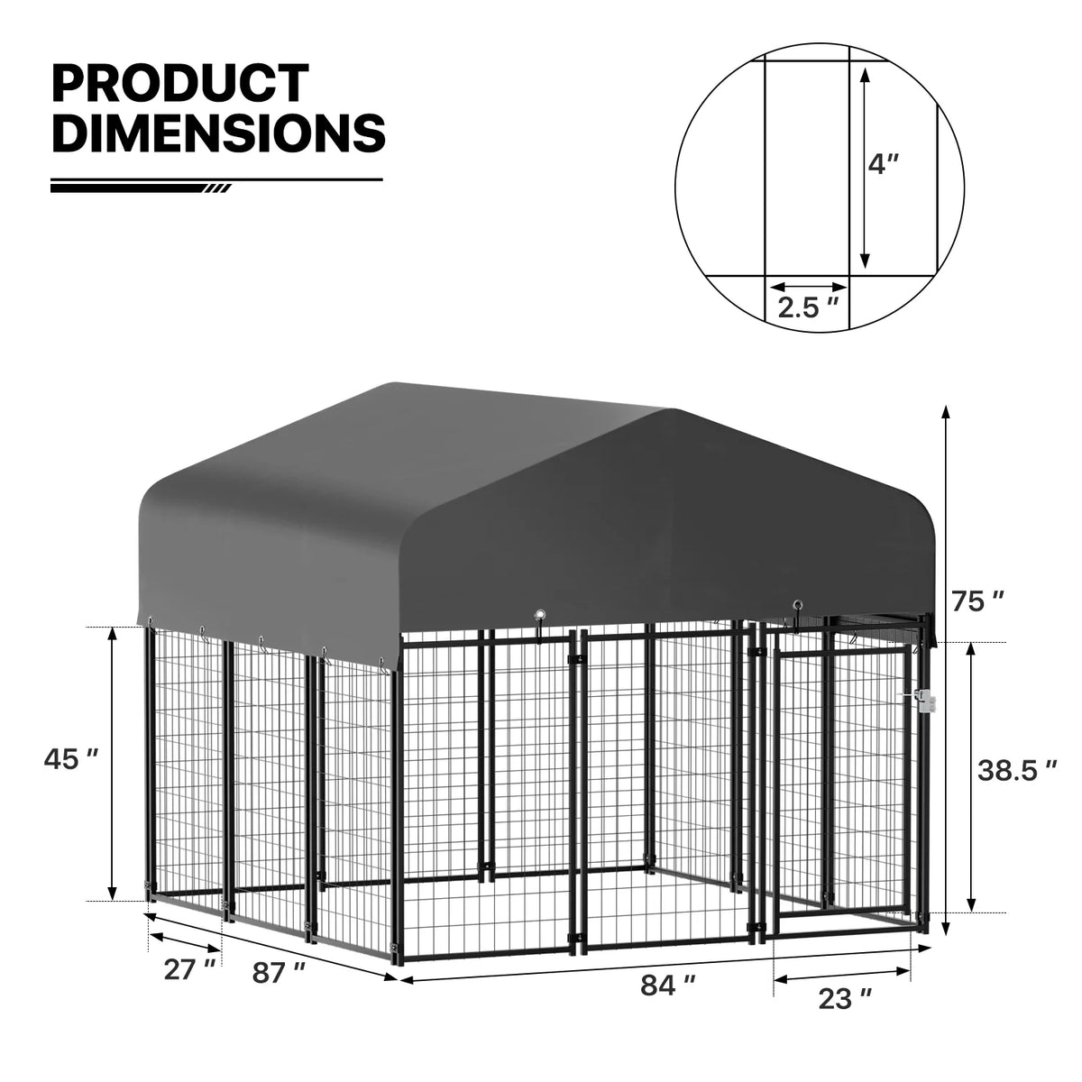 4ft x 4.25ft x 4.5ft 8 Panel Outdoor Dog Kennel E574