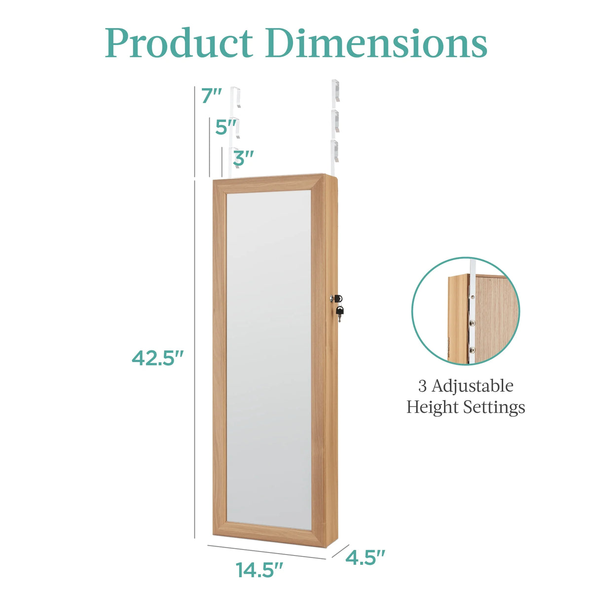 Hanging Mirror Jewelry Armoire with LED Lights T34854