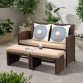 3 Piece Brown Rattan Outdoor Loveseat with Ottoman and Side Table S370