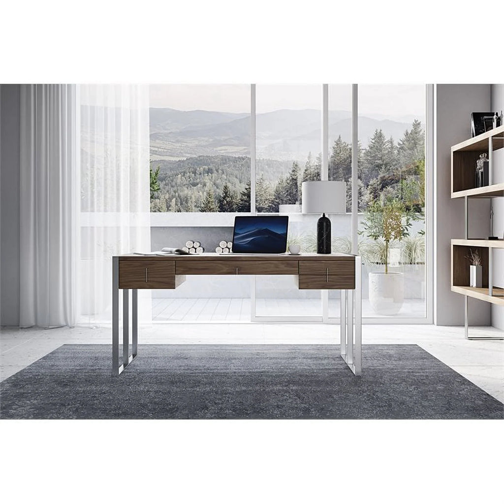 Walnut 4-Drawer Wood & Stainless Steel Desk W40964