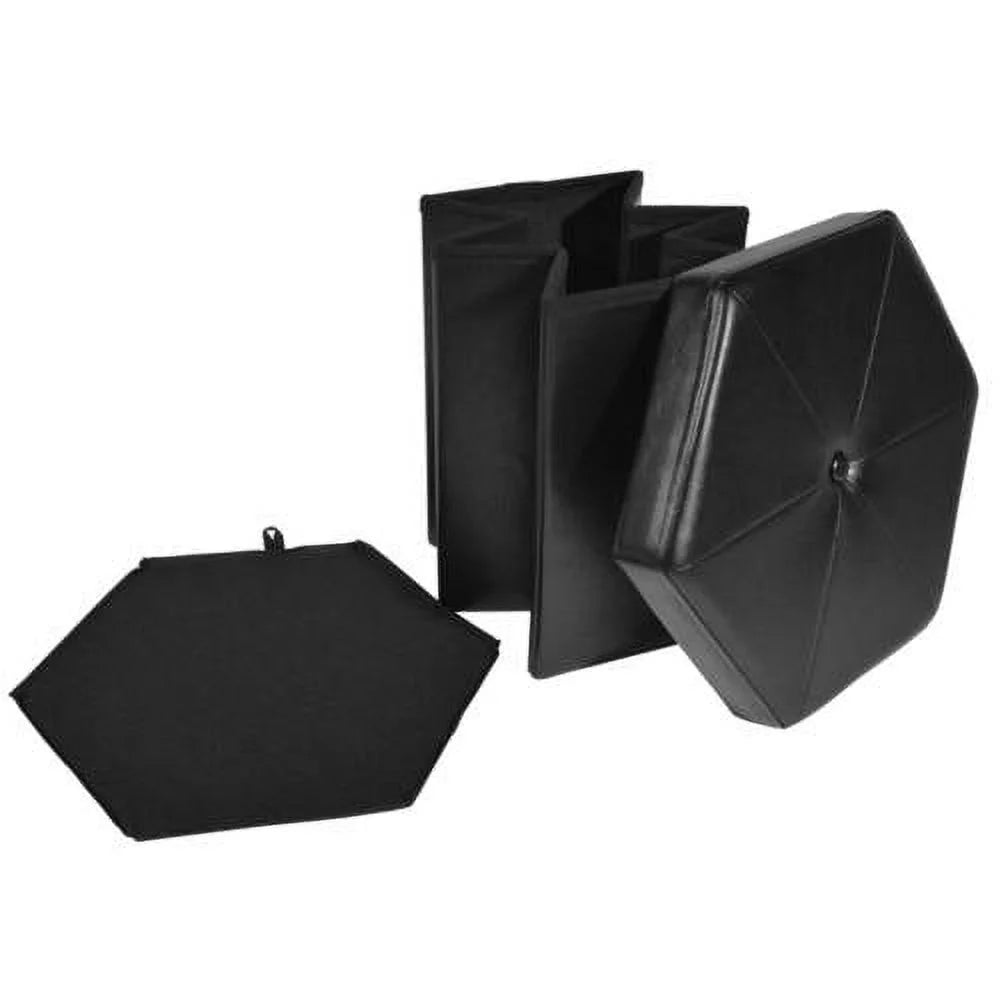 Black Faux Leather Collapsible Hexagon Storage Ottoman J122808