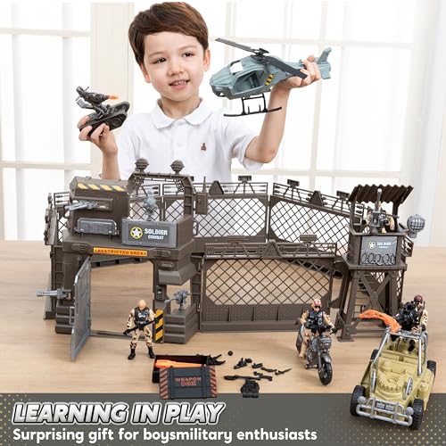 Military Base Toys Set with Army Vehicles and Action Figures T39519