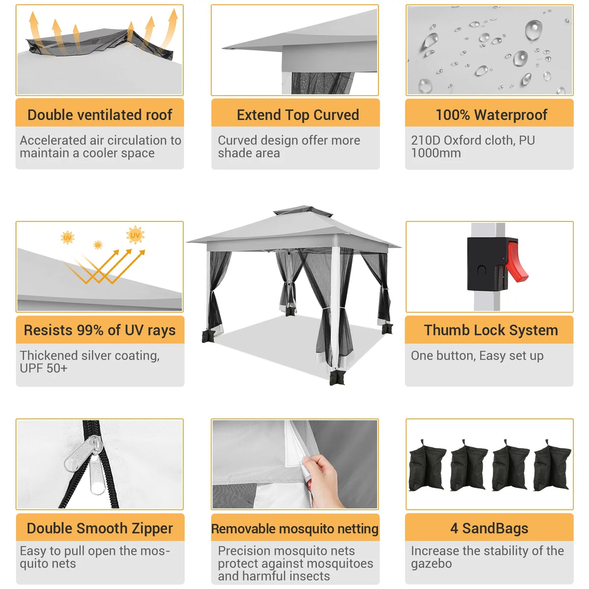 12x12FT Pop Up Gazebo with Mosquito Netting and Carry Bag Z30662