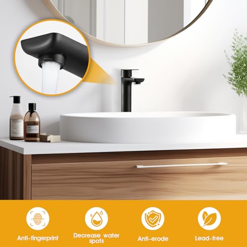Matte Black Single Handle Vessel Sink Faucet with Drain F895