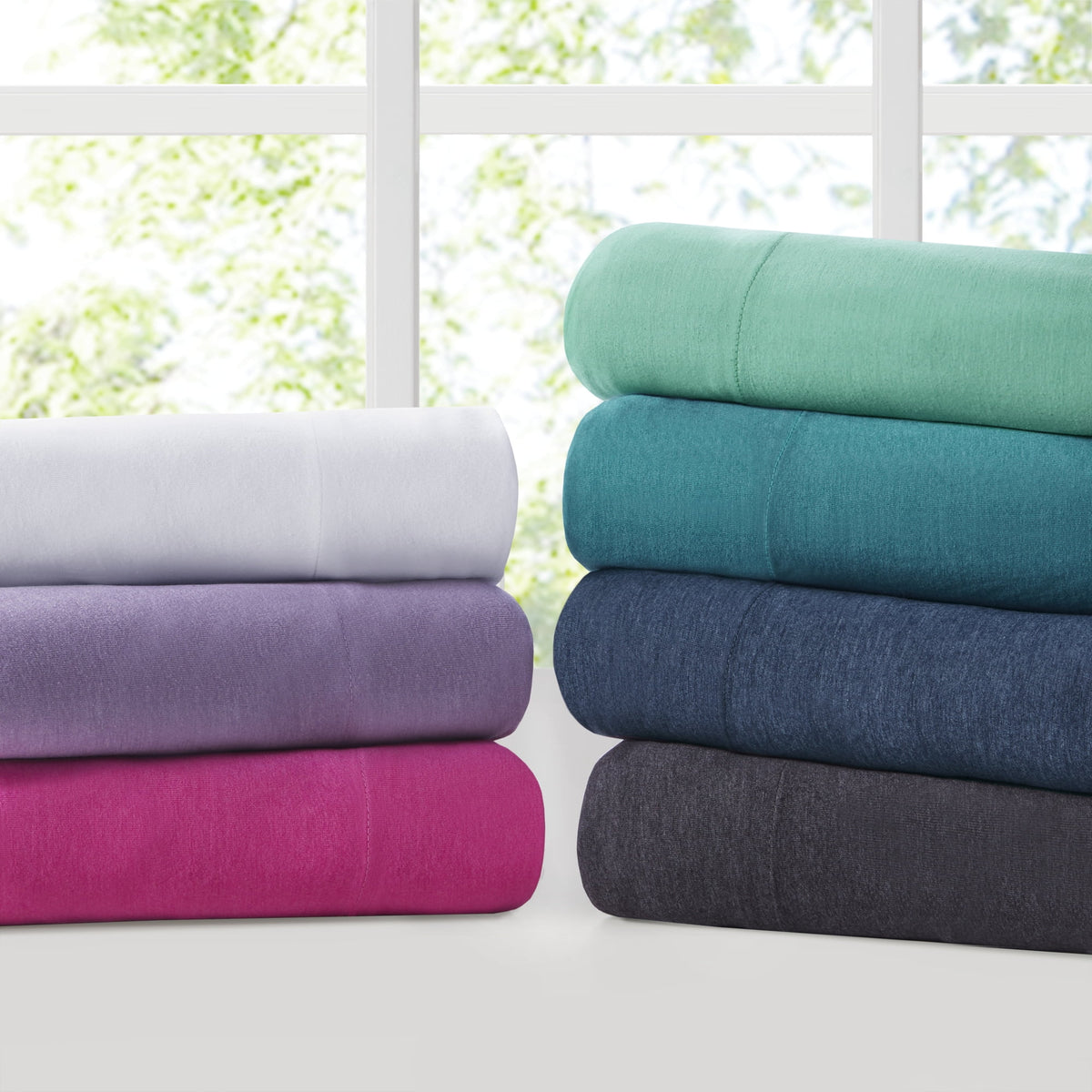 Cotton Blend Jersey Knit 4 Piece White Queen Sheet Set E679702