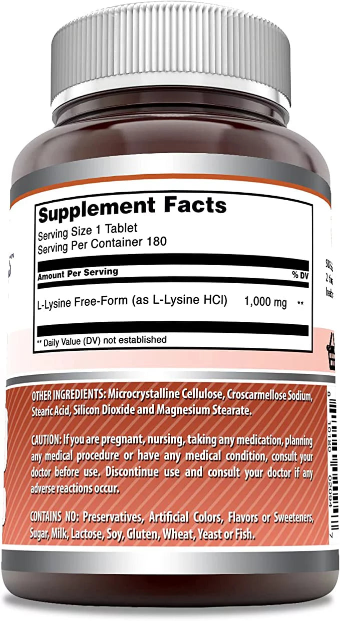 L-Lysine 1000mg Amino Acid 180 Vegetarian Tablets Pack of 3 I36916