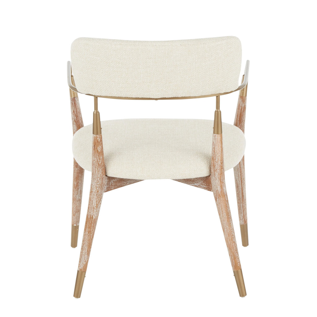Contemporary Chair Set of 2 Cream Fabric White Washed Wood Copper Washed P820
