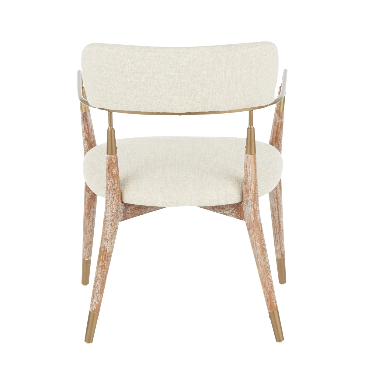 Contemporary Chair Set of 2 Cream Fabric White Washed Wood Copper Washed P820