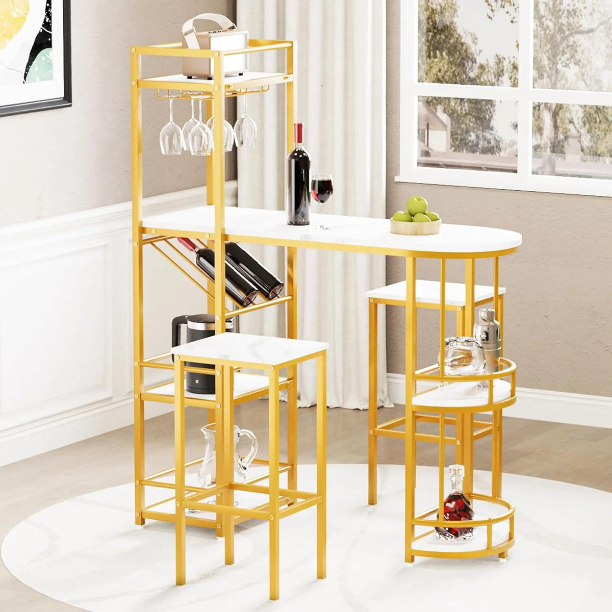 3-Piece Dining Table Set with 2 Stools I765