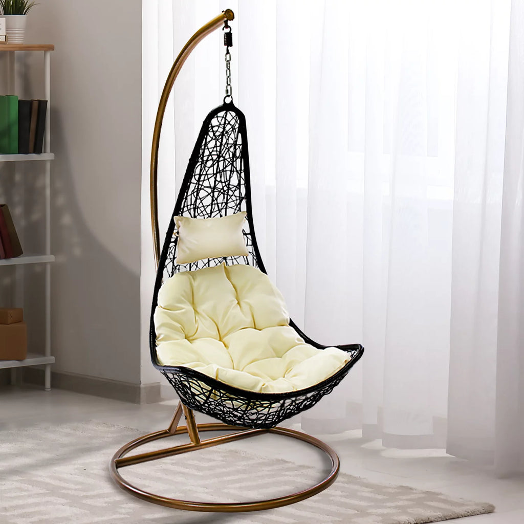 Outdoor Wicker Half Moon Swing Lounge Chair with Mat H535873