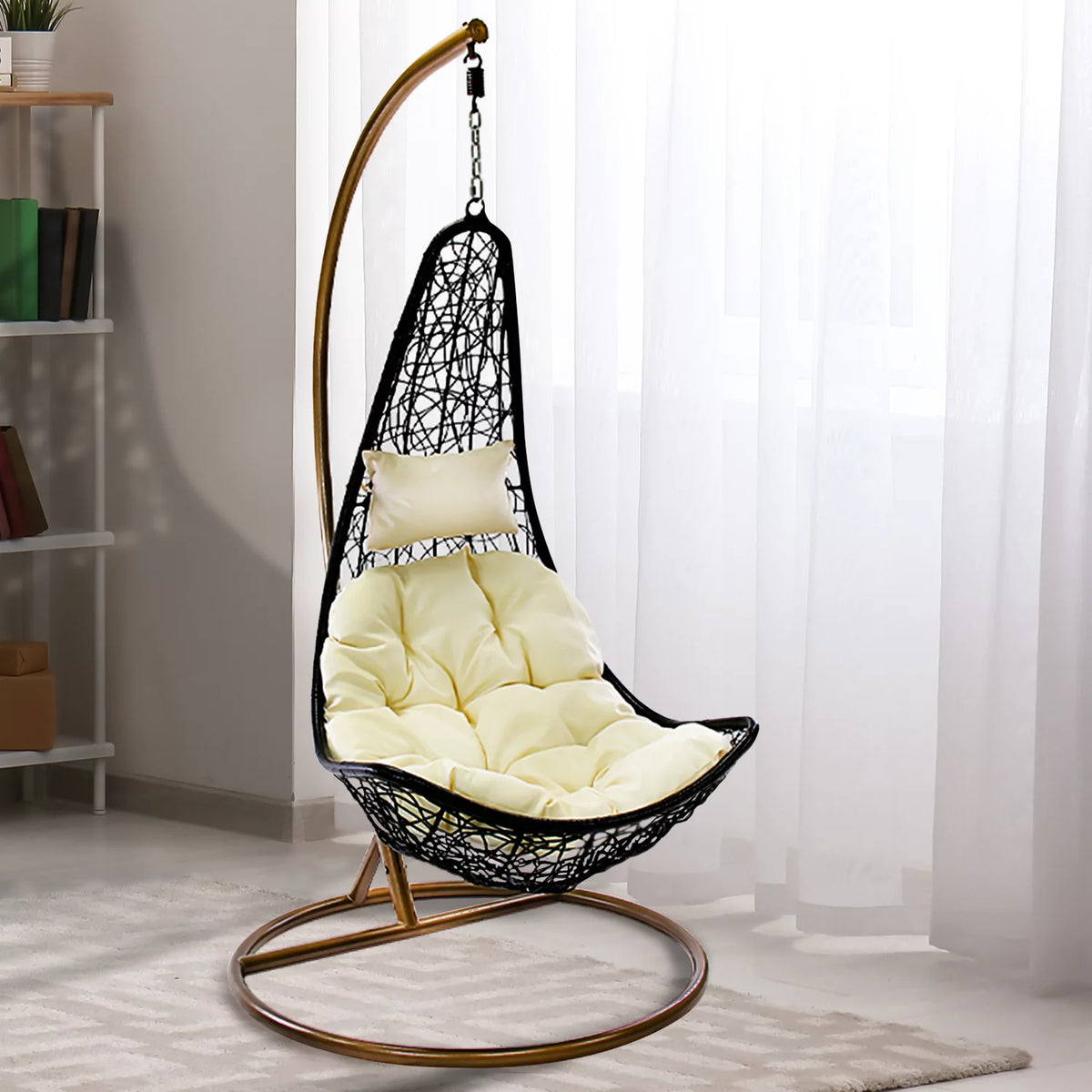 Outdoor Wicker Half Moon Swing Lounge Chair with Mat H535873