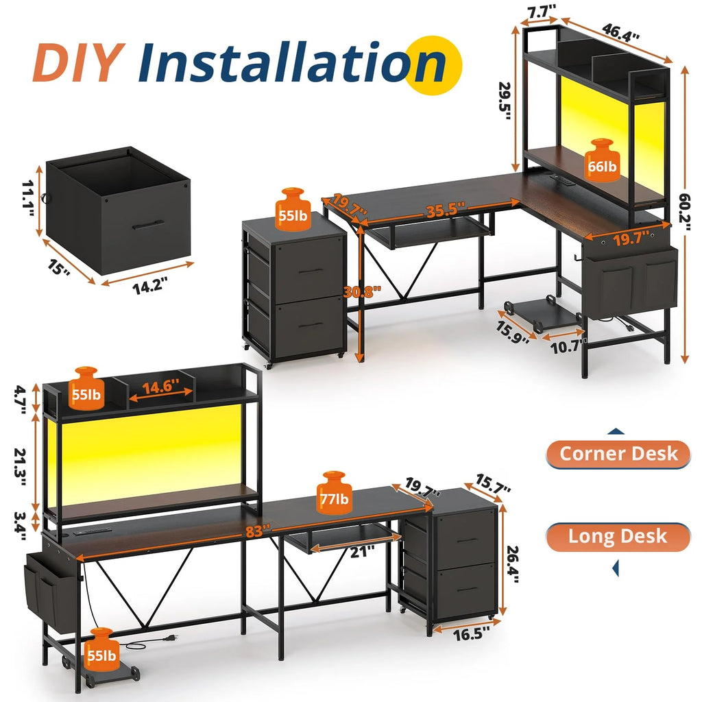 Black 55" Reversible Corner Computer Desk with Storage Shelf A1351