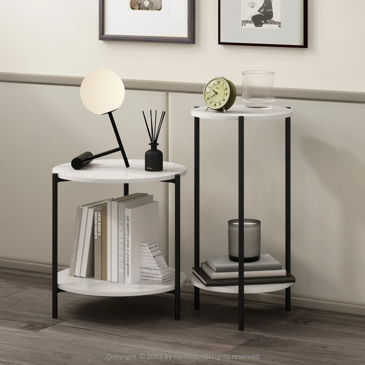 2-Tier Round Side End Table with Metal Legs I49676
